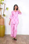 Baby pink V neck cotton co-ords set