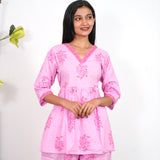 Baby pink V neck cotton co-ords set