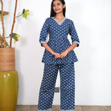 Navy blue V neck cotton co-ords set