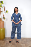 Navy blue V neck cotton co-ords set