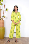 Lime green V neck cotton co-ords set