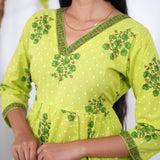 Lime green V neck cotton co-ords set