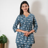 Powder blue cheetah cotton lounge sleep wear