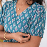 Sea blue katha cotton midi  dress