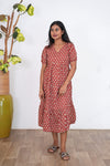 Red katha cotton midi dress