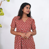 Red katha cotton midi dress