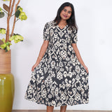 Black katha cotton midi dress