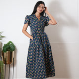 Midnight blue butta button down cotton midi dress