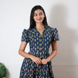 Midnight blue butta button down cotton midi dress