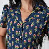 Midnight blue butta button down cotton midi dress