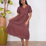 Maroon katha cotton midi  dress