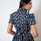Midnight blue butta button down cotton midi dress