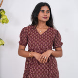 Maroon katha cotton midi  dress