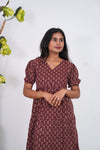 Maroon katha cotton midi  dress