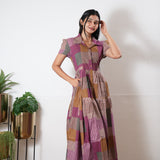 Rosy stripes button down cotton midi dress