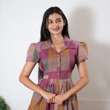 Rosy stripes button down cotton midi dress