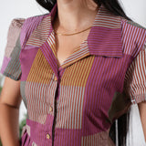 Rosy stripes button down cotton midi dress