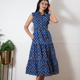 Navy tie and dye button down midi dress(attached sleeves)