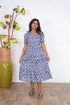 Powder blue katha cotton midi dress