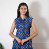 Navy tie and dye button down midi dress(attached sleeves)