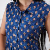Navy tie and dye button down midi dress(attached sleeves)