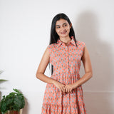 Peach button down cotton midi dress(attached sleeves)