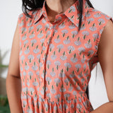 Peach button down cotton midi dress(attached sleeves)