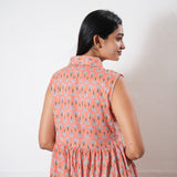 Peach button down cotton midi dress(attached sleeves)