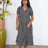 Midnight black katha cotton midi dress