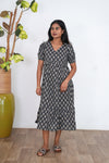 Midnight black katha cotton midi dress