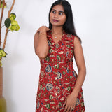 Crimson floral cotton shirt dress (attached sleeves)