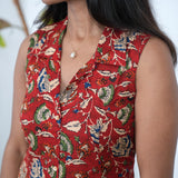 Crimson floral cotton shirt dress (attached sleeves)
