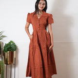 Rust orange button down midi dress