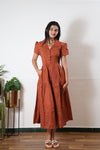 Rust orange button down midi dress