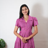 Magenta button down cotton midi dress