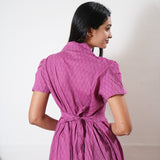 Magenta button down cotton midi dress