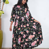 Onyx mandarin collar a-line long gown