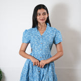 Azure button down cotton midi dress