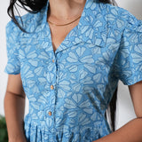 Azure button down cotton midi dress