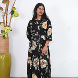 Pitch black mandarin collar a-line long gown