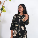 Pitch black mandarin collar a-line long gown