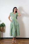 Pastel green button down cotton midi dress