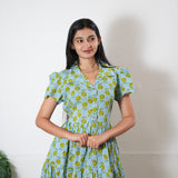 Pastel green button down cotton midi dress