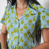 Pastel green button down cotton midi dress