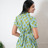 Pastel green button down cotton midi dress