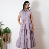 Lavender button down cotton midi dress(attached sleeves)