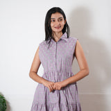 Lavender button down cotton midi dress(attached sleeves)