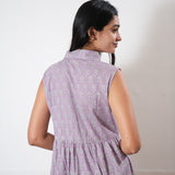 Lavender button down cotton midi dress(attached sleeves)