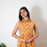 Marigold button down cotton midi dress(attached sleeves)