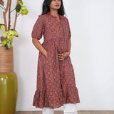 Maroon cotton maternity nursing midi dress